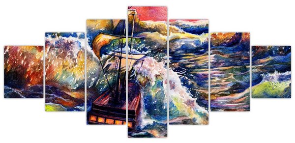 Obraz - Loď na oceánských vlnách, aquarel (210x100 cm)