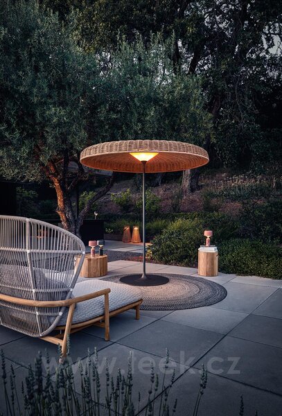Gloster Stínidlo/LED lampa Ambient Sol bez zátěže, Gloster, průměr 220 cm, výška 231 cm, rám hliník barva meteor, výplet umělý ratan barva Wheat