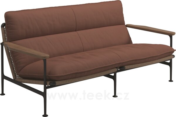 Gloster Pohovka 2-místná Zenith, Gloster, 170x88x83 cm, rám hliník barva meteor, výplet umělý ratan Wheat, područky teak, celopotah venkovní látka kat. B barva dle vzorníku