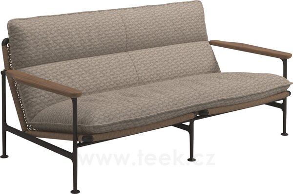 Gloster Pohovka 2-místná Zenith, Gloster, 170x88x83 cm, rám hliník barva meteor, výplet umělý ratan Wheat, područky teak, celopotah venkovní látka kat. B barva dle vzorníku