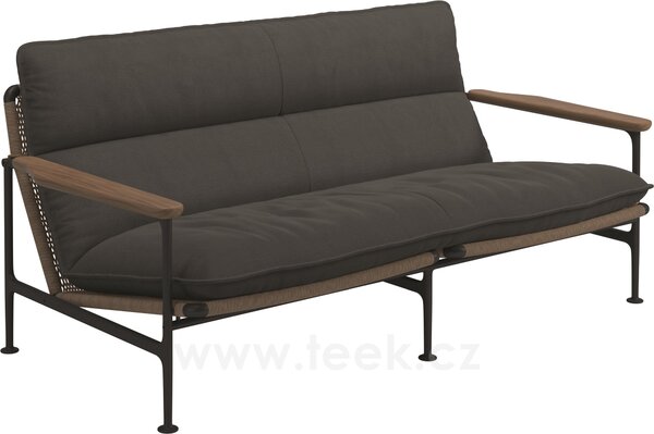 Gloster Pohovka 2-místná Zenith, Gloster, 170x88x83 cm, rám hliník barva meteor, výplet umělý ratan Wheat, područky teak, celopotah venkovní látka kat. B barva dle vzorníku