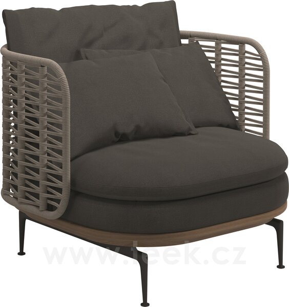 Gloster Nízké křeslo s nižší opěrkou Mistral, Gloster, 98x94x80 cm, rám hliník barva meteor, výplet umělý ratan barva Koala, sedáky venkovní látka kat. C barva dle vzorníku