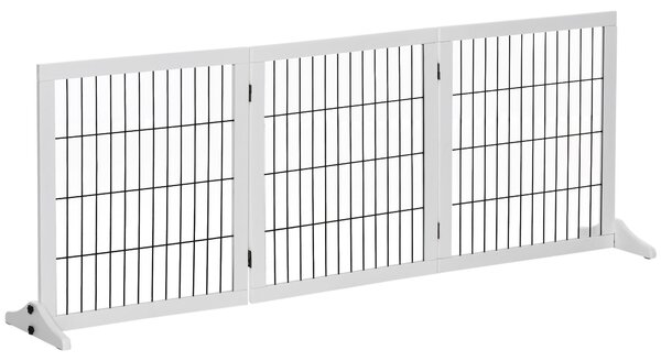 Ohrážka pro psy Moonbite, 3 panely, rozměry 185 × 36 × 71 cm, volně stojící, vhodná jako ochrana schodiště a dveří, bez nutnosti vrtání, skládací s podpěrnými nohami, barva: bílá