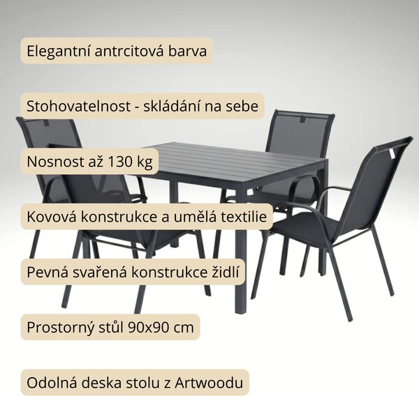 Vikio Venkovní malý zahradní set 90x90 pro 4 osoby DK301 antracit