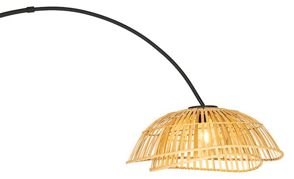 Orientální oblouková lampa černá s přírodním bambusovým dřevem - Pua