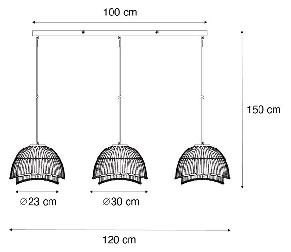 Orientální závěsné svítidlo černé s přírodním bambusovým dřevem 3-světlo - Pua