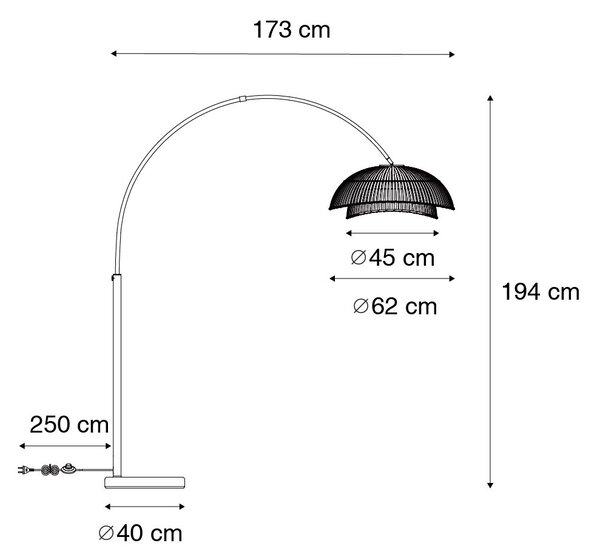 Orientální oblouková lampa černá s přírodním bambusovým dřevem - Pua