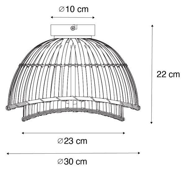 Orientální stropní svítidlo černé s přírodním bambusovým dekorem 30 cm - Pua