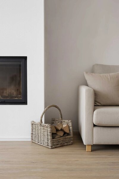 Koš na dřevo LUMBER, ratan, délka 45 cm, přírodní šedá