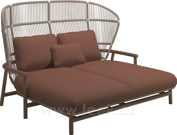 Gloster Venkovní postel s vysokou opěrkou Fern, Gloster, 175x149x116 cm, rám teak/hliník barva white, výplet lanko Dune, polstrování venkovní látka kat. B, barva dle vzorníku