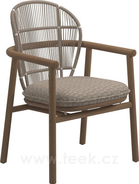 Gloster Jídelní křeslo Fern, Gloster, 63x62x88,5 cm, rám teak, výplet lanko Dune, sedák venkovní látka kat. B, barva dle vzorníku