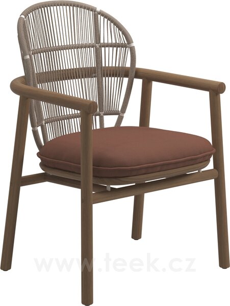 Gloster Jídelní křeslo Fern, Gloster, 63x62x88,5 cm, rám teak, výplet lanko Dune, sedák venkovní látka kat. B, barva dle vzorníku