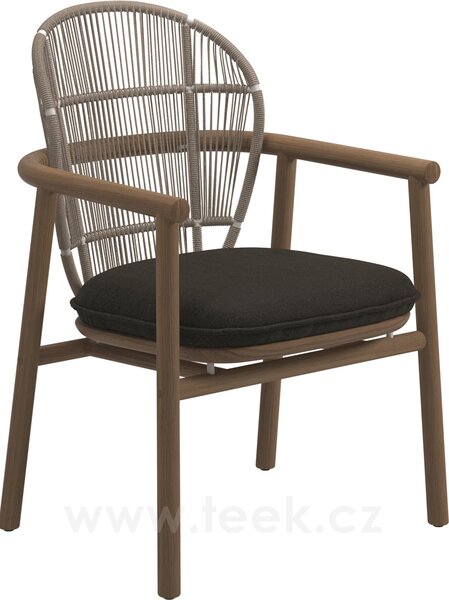 Gloster Jídelní křeslo Fern, Gloster, 63x62x88,5 cm, rám teak, výplet lanko Dune, sedák venkovní látka kat. B, barva dle vzorníku