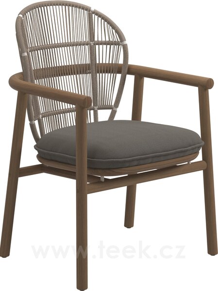 Gloster Jídelní křeslo Fern, Gloster, 63x62x88,5 cm, rám teak, výplet lanko Dune, sedák venkovní látka kat. B, barva dle vzorníku