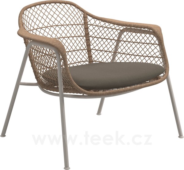 Gloster Nízké křeslo Fresco, Gloster, 86x76x75 cm, rám hliník barva white, výplet umělý ratan barva wheat, sedák venkovní látka kat. B, barva dle vzorníku