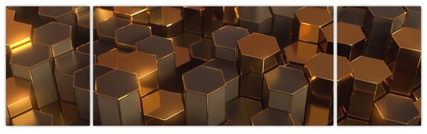 Obraz - Bronzové hexagony (170x50 cm)