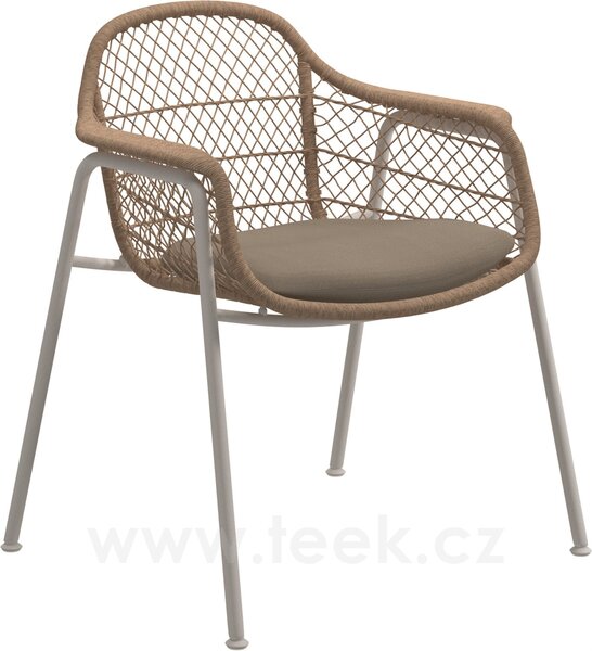 Gloster Jídelní křeslo Fresco, Gloster, 58x69x79 cm, rám hliník barva white, výplet umělý ratan barva wheat, sedák venkovní látka kat. B, barva dle vzorníku