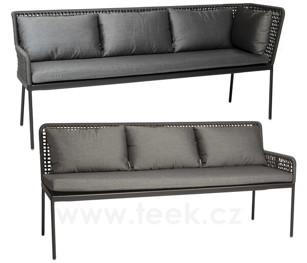 Stern Jídelní rohová 2-dílná lavice levostranná Greta, Stern, 197x252x86 cm, rám lakovaný hliník šedočerný (anthracite), lankový výplet šedý (platin), 100% akryl šedá (silk grey)