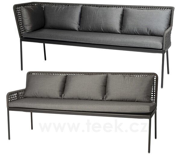 Stern Jídelní rohová 2-dílná lavice pravostranná Greta, Stern, 197x252x86 cm, rám lakovaný hliník šedočerný (anthracite), lankový výplet šedý (platin), 100% akryl šedá (silk grey)