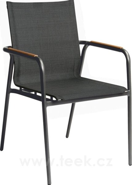 Stern Stohovatelné jídelní křeslo Vento, Stern, 56x61x91 cm, rám lakovaný hliník černý (black matt), výplet textilen linen grey, teakové područky