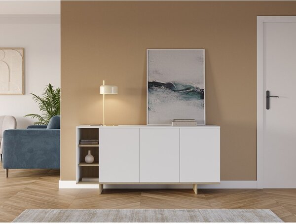 Bílá nízká komoda v dekoru dubu 170x80 cm Cequoia – Marckeric