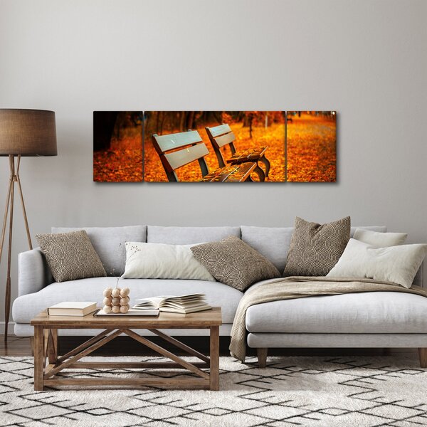 Obraz lavičky v podzimu (170x50 cm)