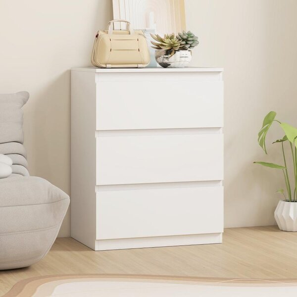 Komoda Moonbite, 3 zásuvky, rozměry 60 × 40 × 79 cm, bílá, bez úchytek, materiál:certifikovaná dřevovláknitá deska, zkosené hrany, sada proti převrácení, vhodná do chodby, obývacího pokoje nebo ložnice, barva: bílá