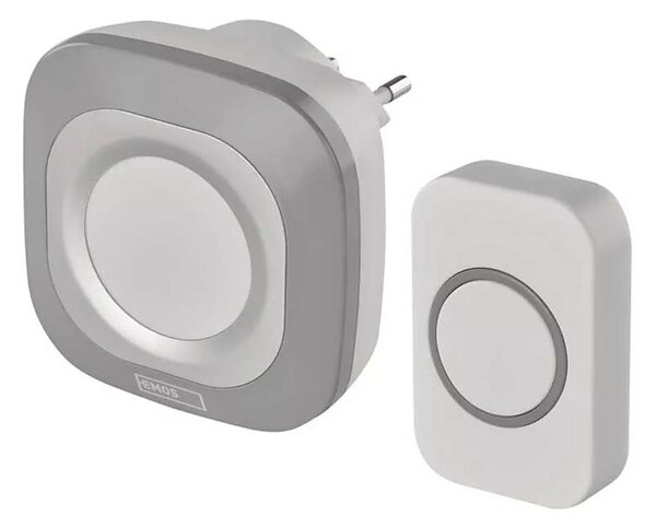 Bezdrátový zvonek do zásuvky 230V + 1xCR2032 IP44 šedá