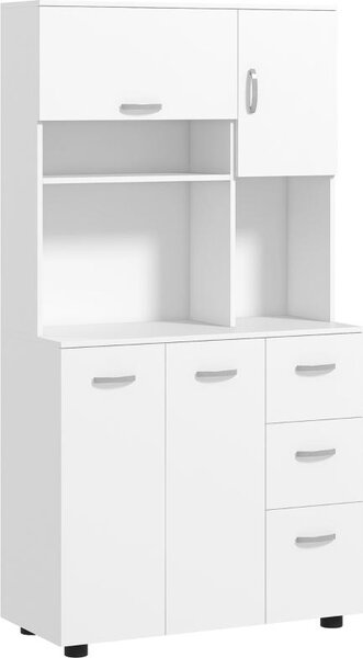 Kuchyňská skříň Moonbite, rozměry 89 x 39,5 x 168 cm, s 3 zásuvkami, 2 horními skříňkami a 3 policemi, s nastavitelnými policemi, s ochranou proti převrácení, materiál: dřevo, barva: bílá