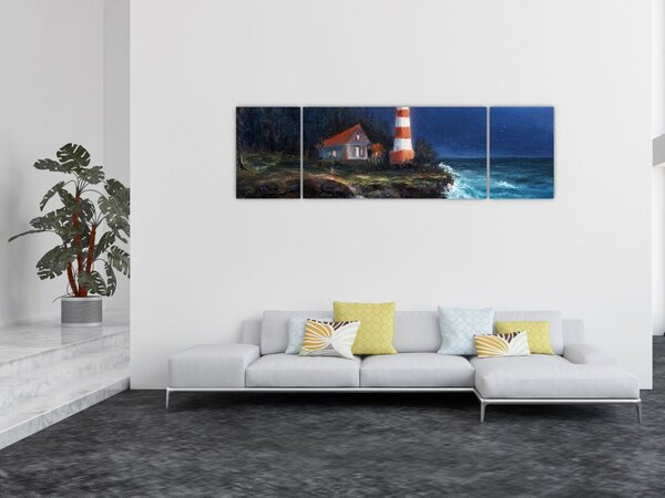Obraz - Maják na břehu oceánu, aquarel (170x50 cm)