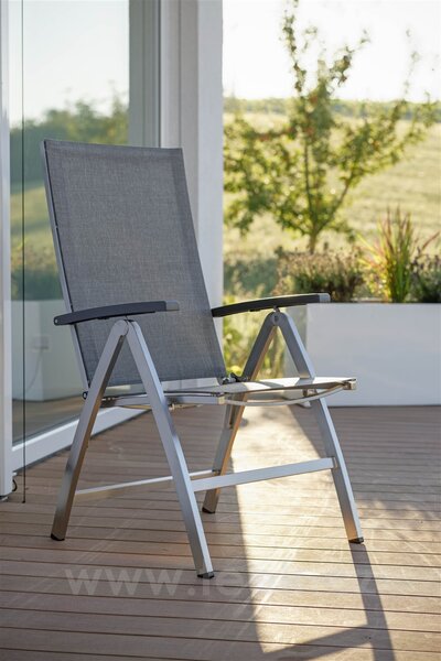 Stern Nerezové polohovací jídelní křeslo Mika, Stern, 60x62x111 cm, rám nerez, výplet šedobéžový (linen grey), Područky šedočerné (antracite)