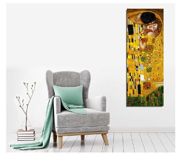 Nástěnná reprodukce na plátně Gustav Klimt The Kiss, 30 x 80 cm