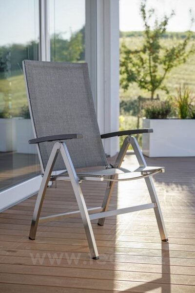 Stern Nerezové polohovací jídelní křeslo Mika, Stern, 60x62x111 cm, rám nerez, výplet šedobéžový (linen grey), Područky šedočerné (antracite)