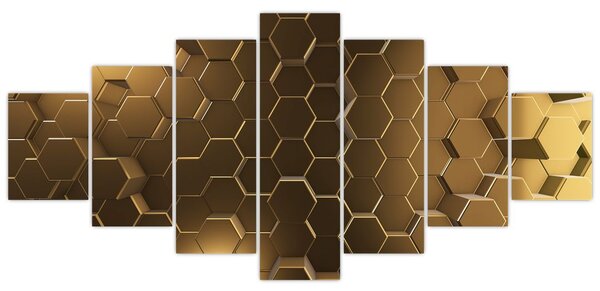 Obraz - Zlaté hexagony (210x100 cm)