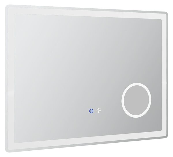 Zrcadlo do koupelny Moonbite LED, 80 x 60 cm, s 3násobným zvětšením, s funkcí proti zamlžování, dotykové ovládání, 3 barvy světla, stmívatelné, materiál: železo, barva: bílá