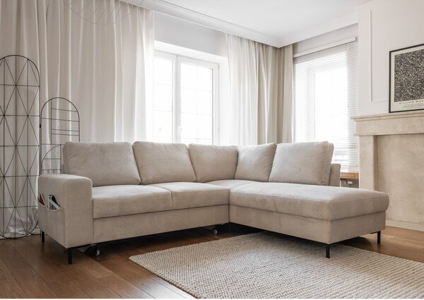 Béžová manšestrová rozkládací rohová pohovka (pravý roh) Lofty Lilly – Miuform