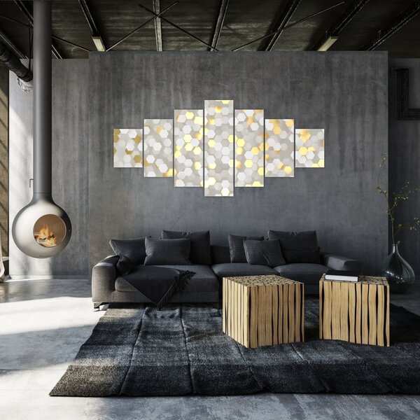 Obraz - Zlato-bílé hexagony (210x100 cm)