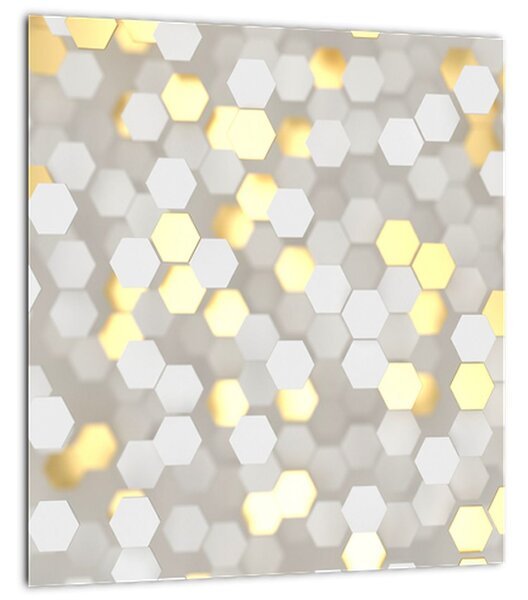 Obraz - Zlato-bílé hexagony (30x30 cm)