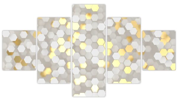 Obraz - Zlato-bílé hexagony (125x70 cm)