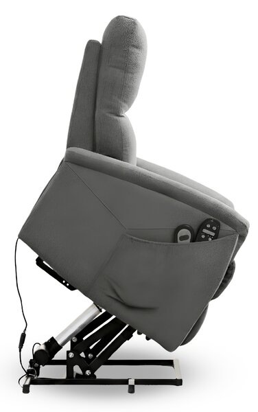 TV křeslo PULSO s elektrickým polohováním, masáží a vyhříváním — látka, šedá, nosnost 150 kg
