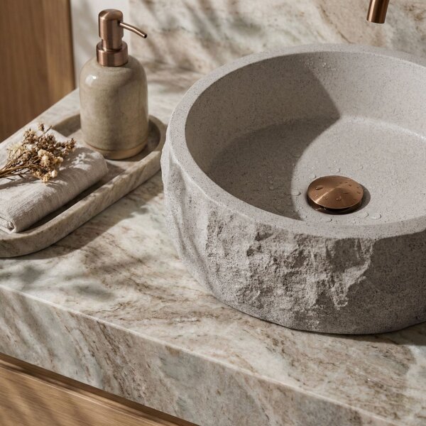 Rea Alice Moon, umyvadlo na desku 390×390×145 mm, béžová matná – imitace kamene, REA-U3501