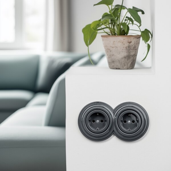 Kliklap - Retro zásuvka domovní bez rámečku SCHUKO 230V/16A antracit