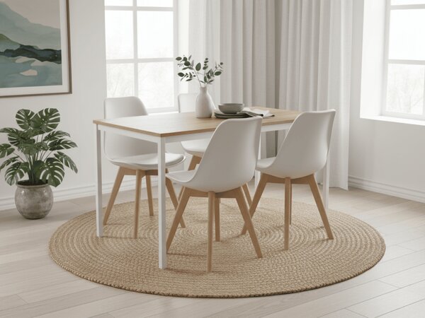 Jídelní set 1 + 4, stůl RAMOD 100x60 cm bílý/dekor dub + bílá židle KITO