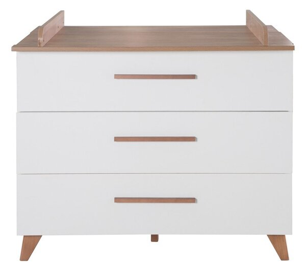 Nízká dětská komoda v dekoru dubu s přebalovacím pultem v bílo-přírodní barvě 110x98 cm – Roba