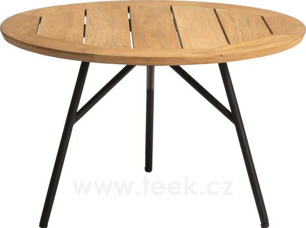 Stern Odkládací stolek Frida, Stern, kulatý 55x36 cm, rám lakovaný hliník černý (black matt), deska teak