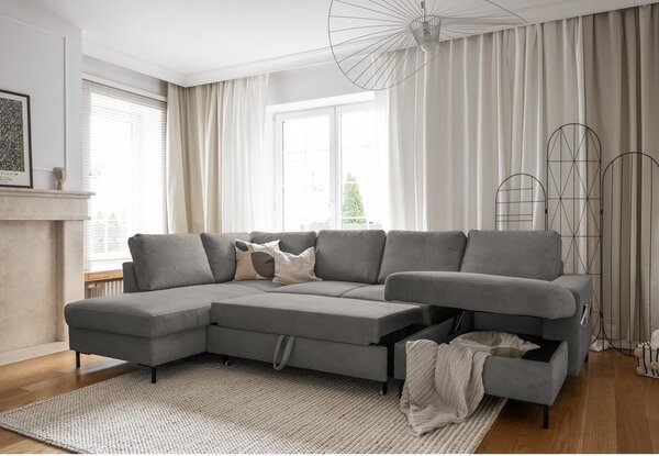 Šedá manšestrová rozkládací rohová pohovka (levý roh) Lofty Lilly – Miuform
