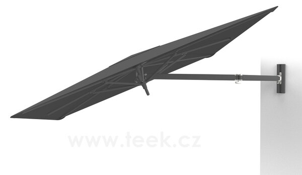 Umbrosa Stěnový slunečník Paraflex UX, Umbrosa, čtvercový 230x230 cm, rám hliník Black (RAL 9005), potah Colorum akryl 260 g/m2 barva Black, vč. ramena NEO pro uchycení na stěnu
