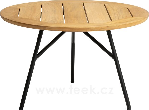Stern Odkládací stolek Frida, Stern, kulatý 65x42 cm, rám lakovaný hliník černý (black matt), deska teak