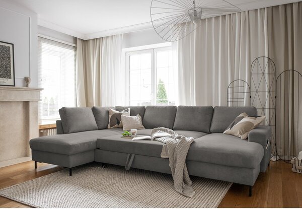 Šedá manšestrová rozkládací rohová pohovka (levý roh) Lofty Lilly – Miuform