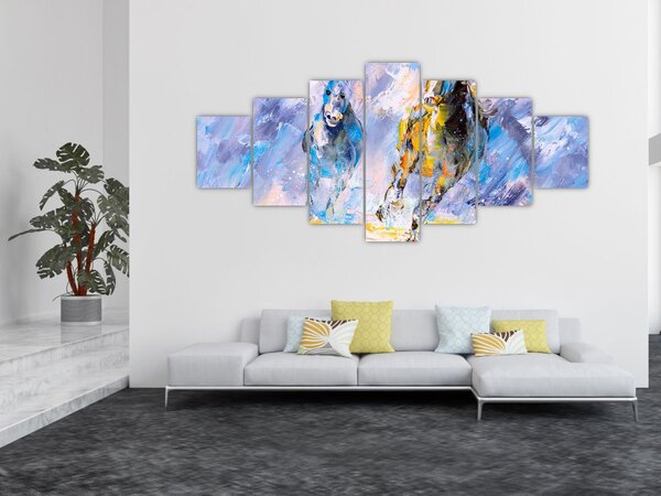 Obraz běžících koňů, olejomalba (210x100 cm)